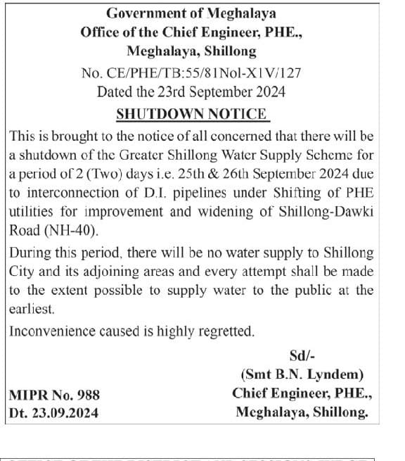 Yn tyrkhong um ka Shillong ha ki 2 sngi ban wan