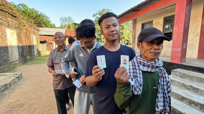 Tura, Nov 13: Voting for 56-Gambegre constituency began at 7 am. Huge queue were witnessed in several polling stations across Gambegre constituency. Six candidates including Chief Minister Conrad K Sangma’s wife Dr Mehtab Chandee A Sangma and sitting MDC and wife of Zenith Sangma, Sadhiarani M Sangma are in fray. Over 32 thousands electorates spread in 51 polling station will decide on the fate of six contesting candidates. All political parties have made their pitch and had campaigned aggressively for their party candidates.