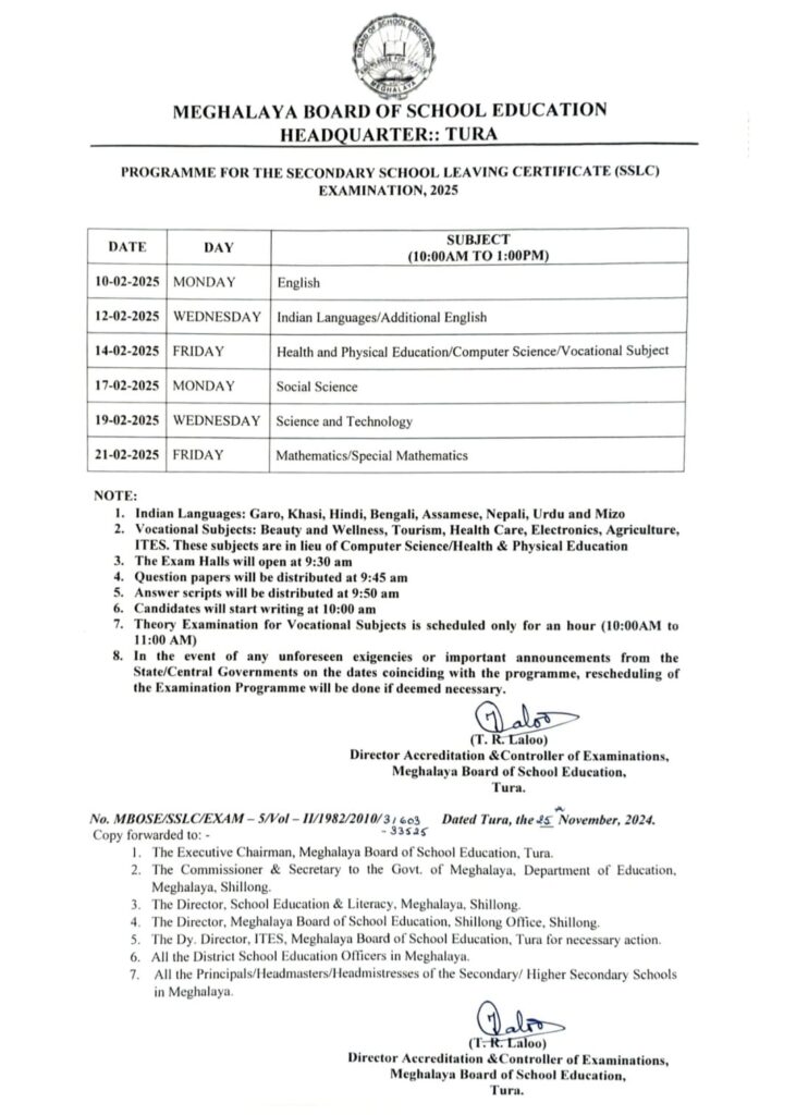 Pynbna ka MBoSE ia ka eksam SSLC | Yn sdang naduh 10 tarik Rymphang