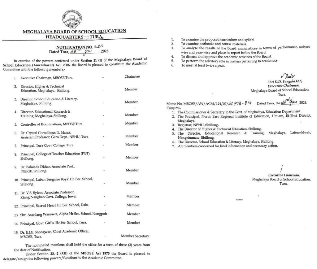 Thung ka MBoSE ia ka Academic Committee ba thymmai