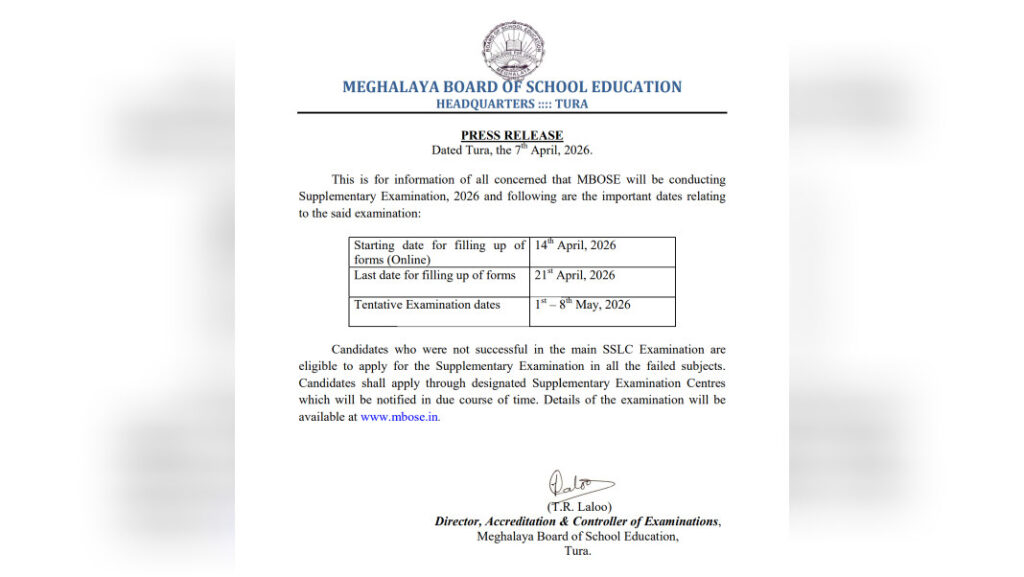 Pynbna ka MBoSE ia ka eksam SSLC supplementary | Ka online form naduh 14 Iaiong