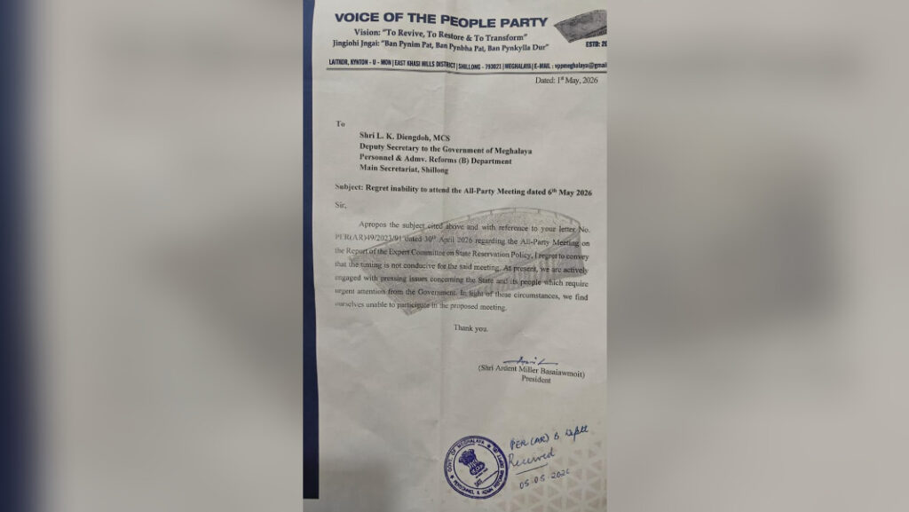 Kyntait ka VPP ia ka All Party Meeting ban iakren ia ka kaiphod ka State Reservation Policy
